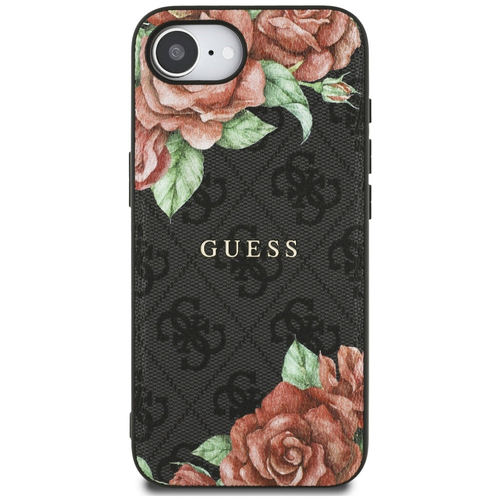 Husa MagSafe pentru Apple iPhone 17e / 16e, Guess, 4G Flowers Print, Neagra