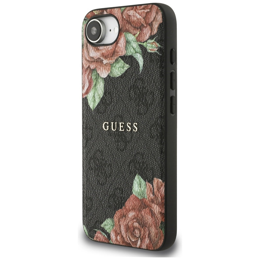 Husa MagSafe pentru Apple iPhone 17e / 16e, Guess, 4G Flowers Print, Neagra