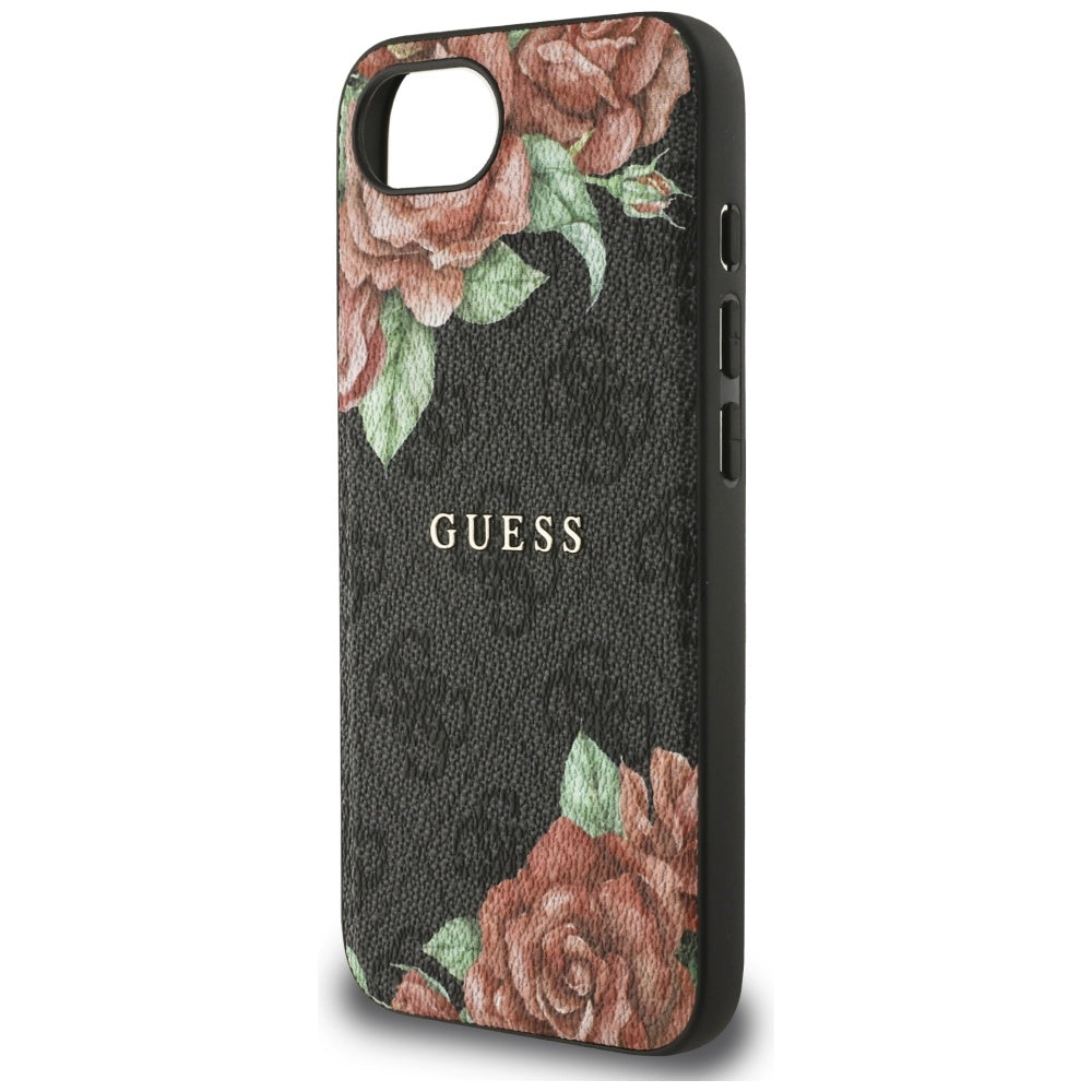 Husa MagSafe pentru Apple iPhone 17e / 16e, Guess, 4G Flowers Print, Neagra