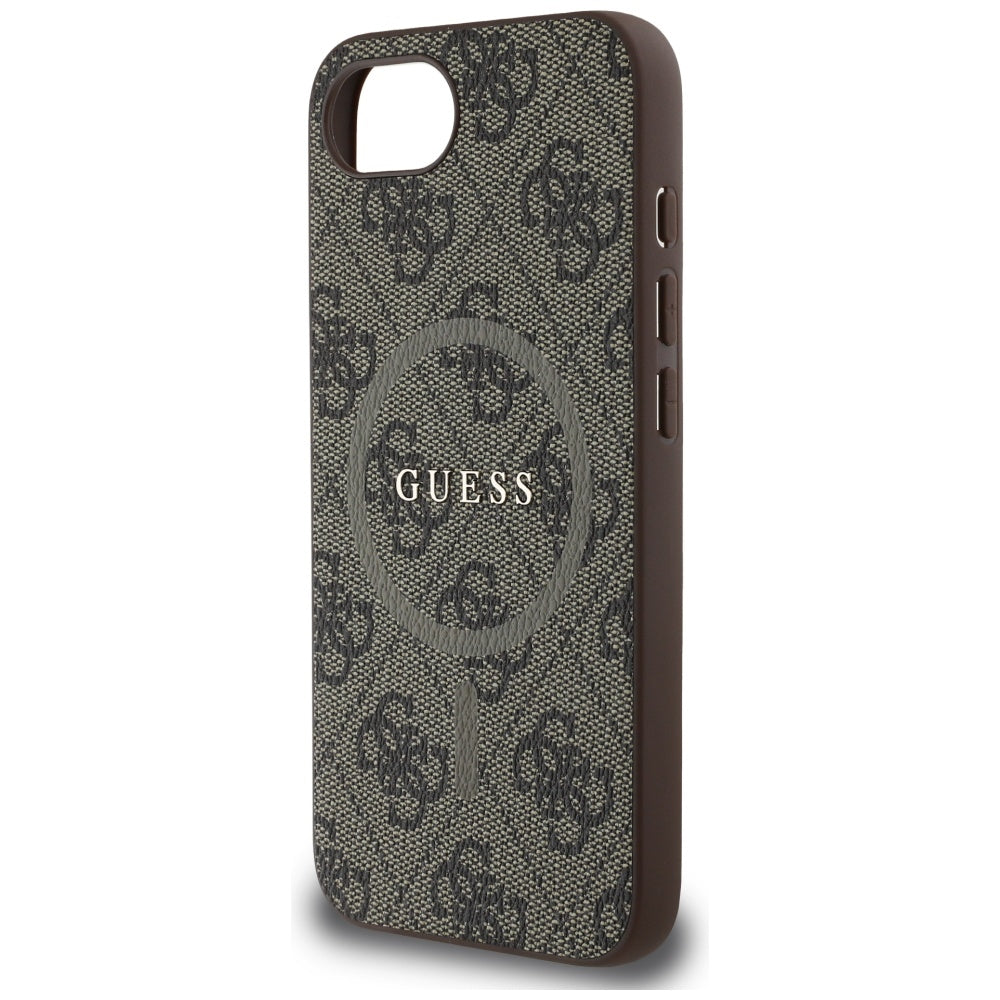 Husa MagSafe pentru Apple iPhone 17e / 16e, Guess, 4G Ring Classic Logo, Maro
