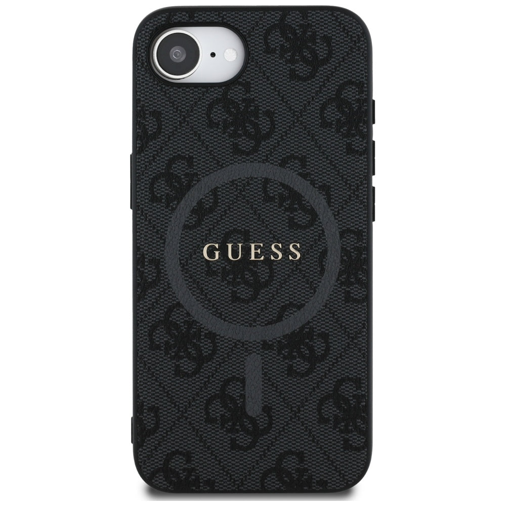 Husa MagSafe pentru Apple iPhone 17e / 16e, Guess, 4G Ring Classic Logo, Neagra