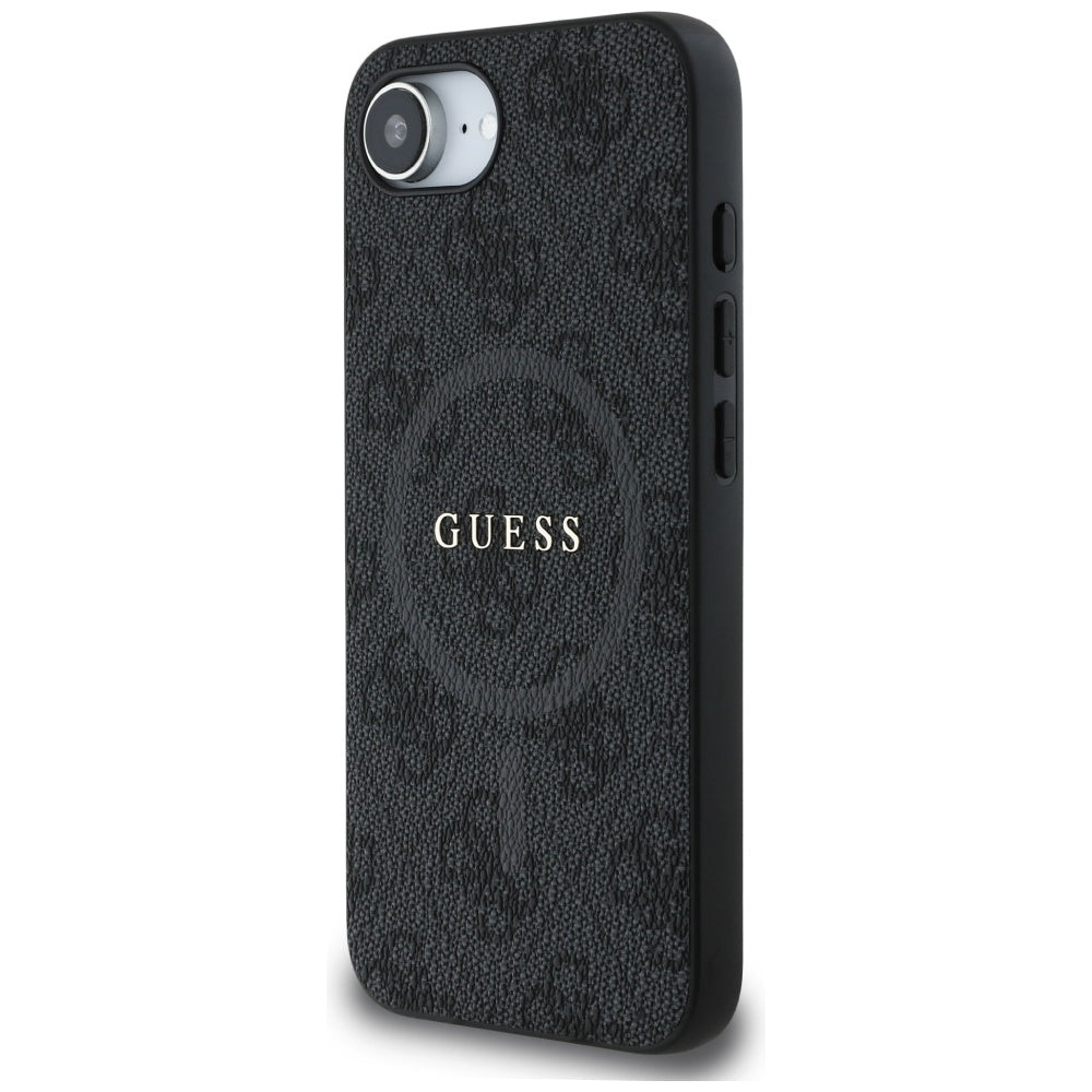 Husa MagSafe pentru Apple iPhone 17e / 16e, Guess, 4G Ring Classic Logo, Neagra