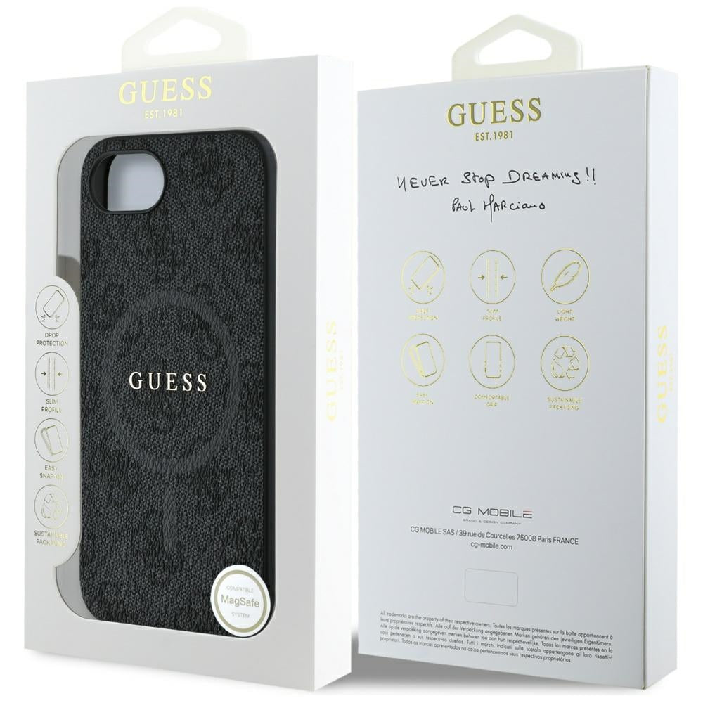 Husa MagSafe pentru Apple iPhone 17e / 16e, Guess, 4G Ring Classic Logo, Neagra