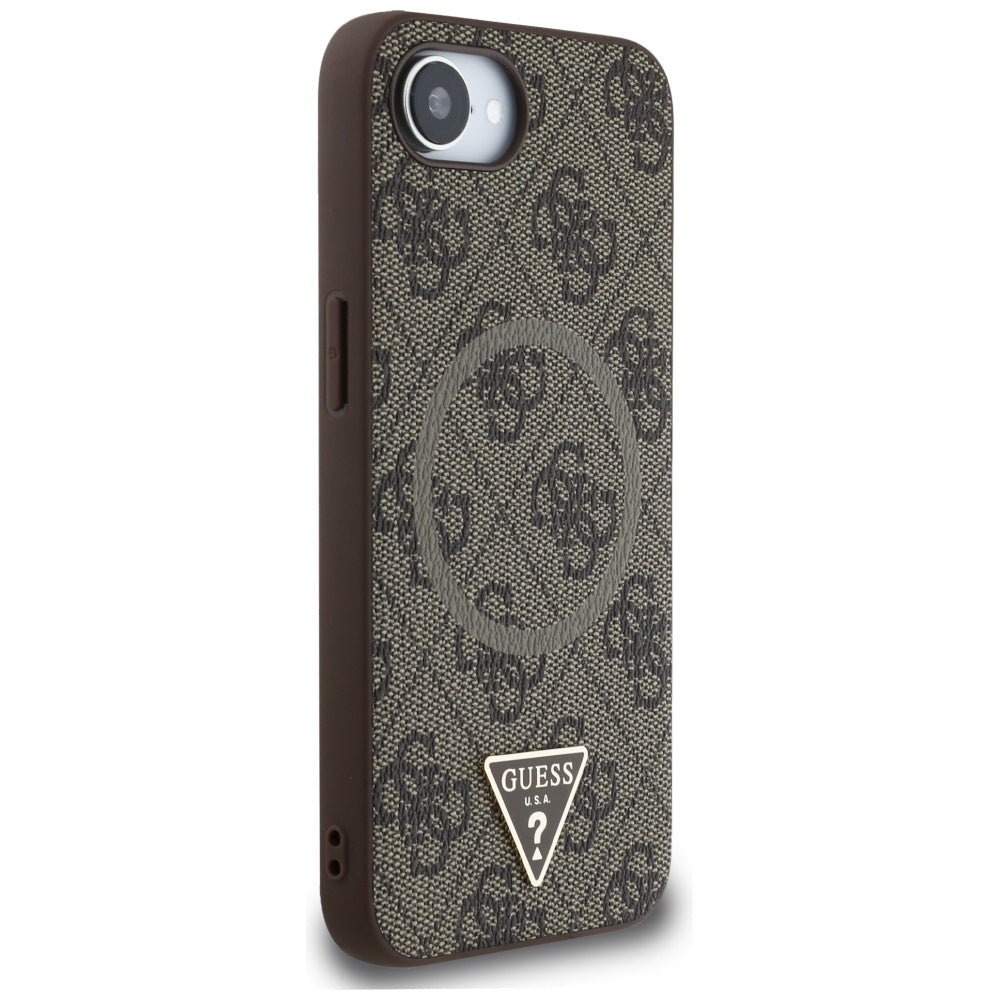 Husa MagSafe pentru Apple iPhone 17e / 16e, Guess, 4G Ring Triangle Logo, Maro