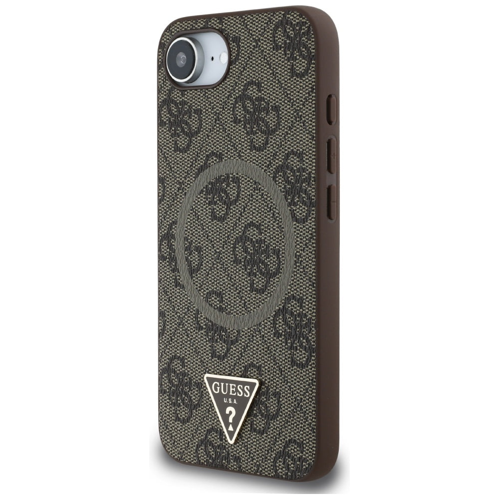Husa MagSafe pentru Apple iPhone 17e / 16e, Guess, 4G Ring Triangle Logo, Maro