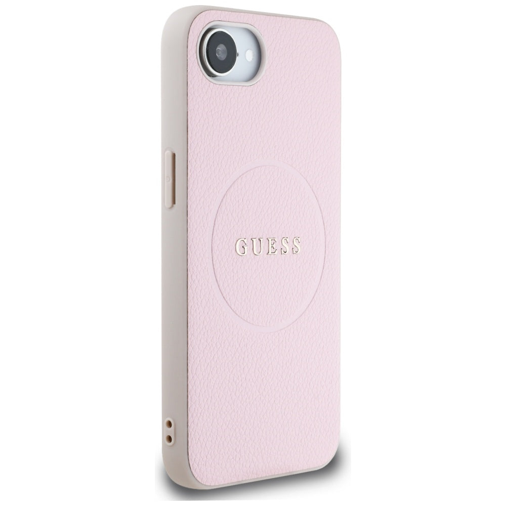 Husa MagSafe pentru Apple iPhone 17e / 16e, Guess, Grained Gold Ring, Roz