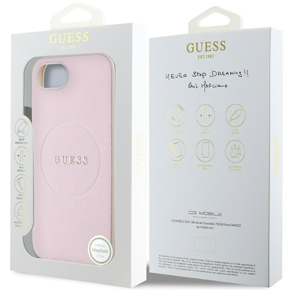 Husa MagSafe pentru Apple iPhone 17e / 16e, Guess, Grained Gold Ring, Roz