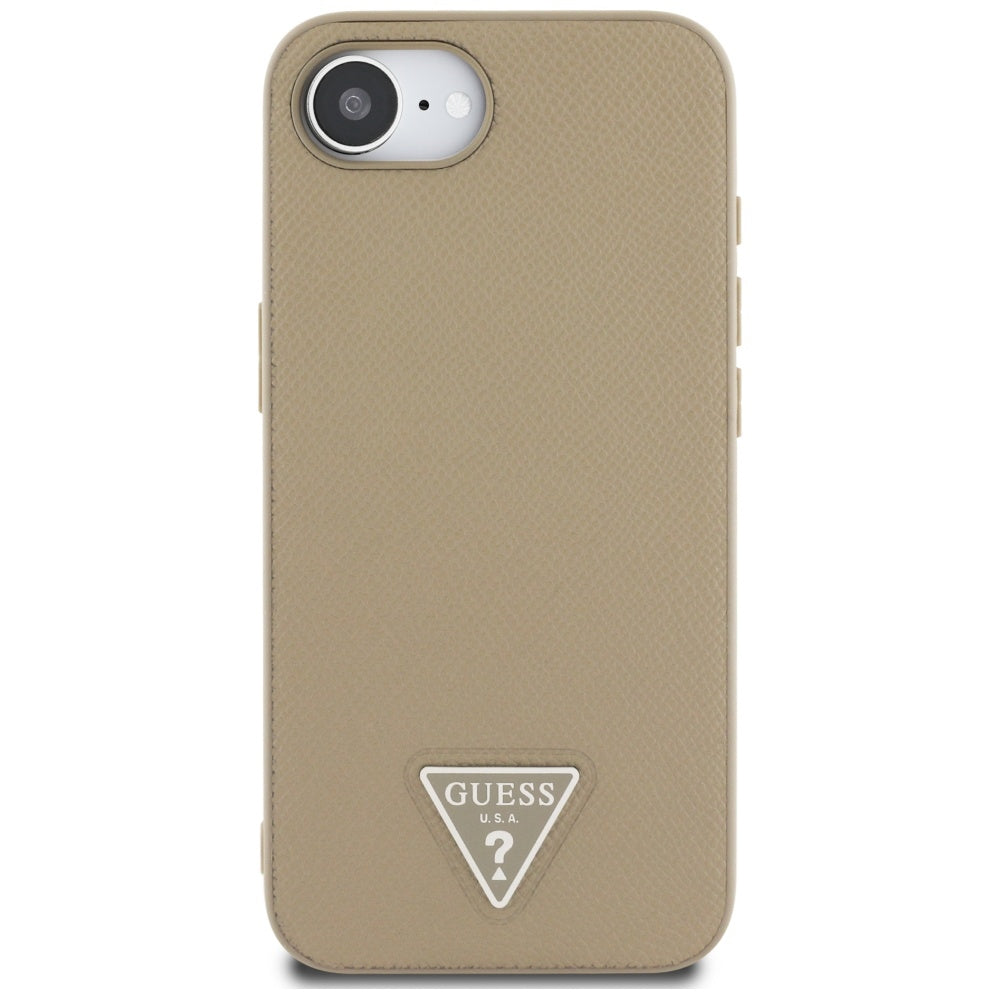 Husa MagSafe pentru Apple iPhone 17e / 16e, Guess, Grained Triangle Logo, Maro