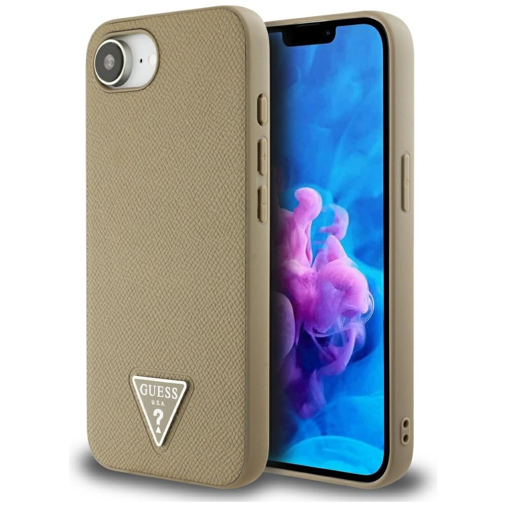 Husa MagSafe pentru Apple iPhone 17e / 16e, Guess, Grained Triangle Logo, Maro