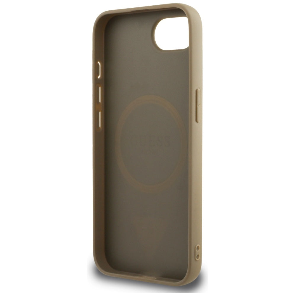 Husa MagSafe pentru Apple iPhone 17e / 16e, Guess, Grained Triangle Logo, Maro