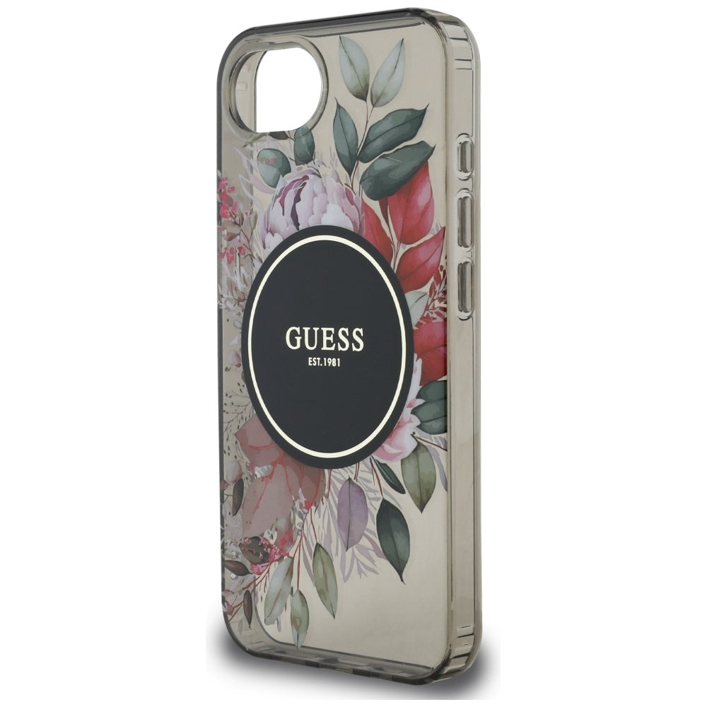Husa MagSafe pentru Apple iPhone 17e / 16e, Guess, IML Flowers, Neagra