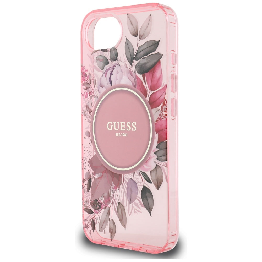 Husa MagSafe pentru Apple iPhone 17e / 16e, Guess, IML Flowers, Roz