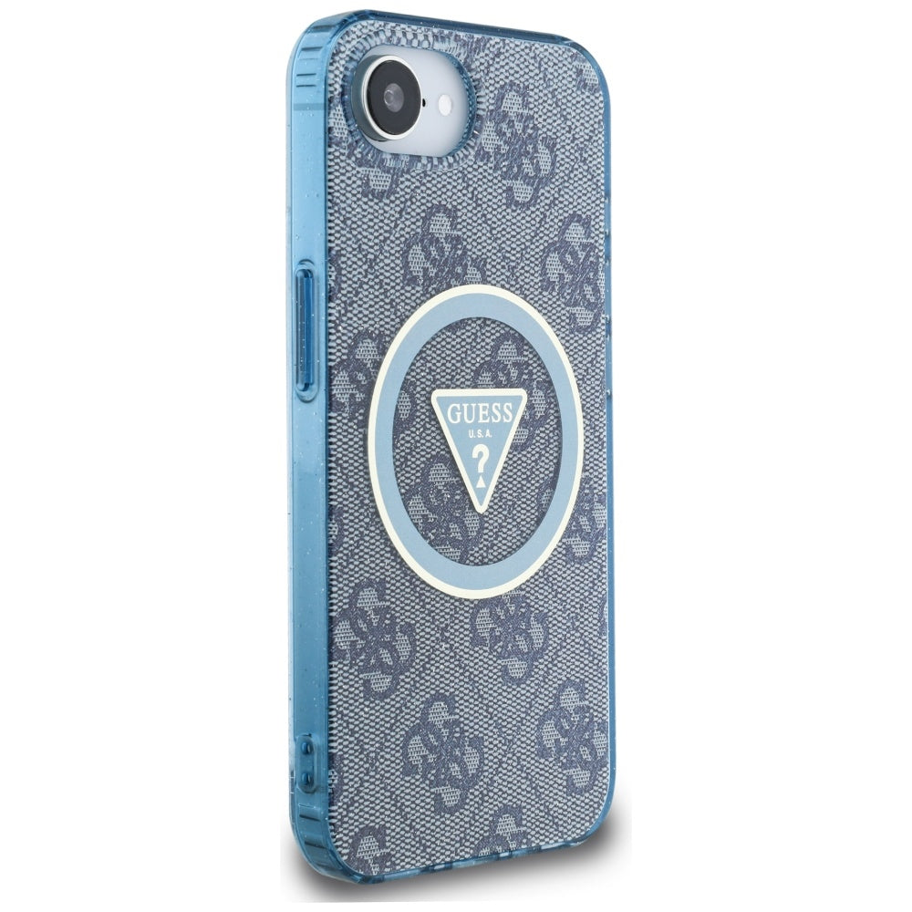 Husa MagSafe pentru Apple iPhone 17e / 16e, Guess, IML Glitter 4G Circle Triangle, Albastra