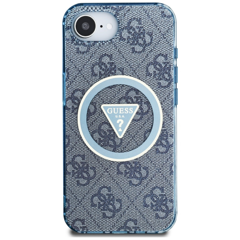 Husa MagSafe pentru Apple iPhone 17e / 16e, Guess, IML Glitter 4G Circle Triangle, Albastra
