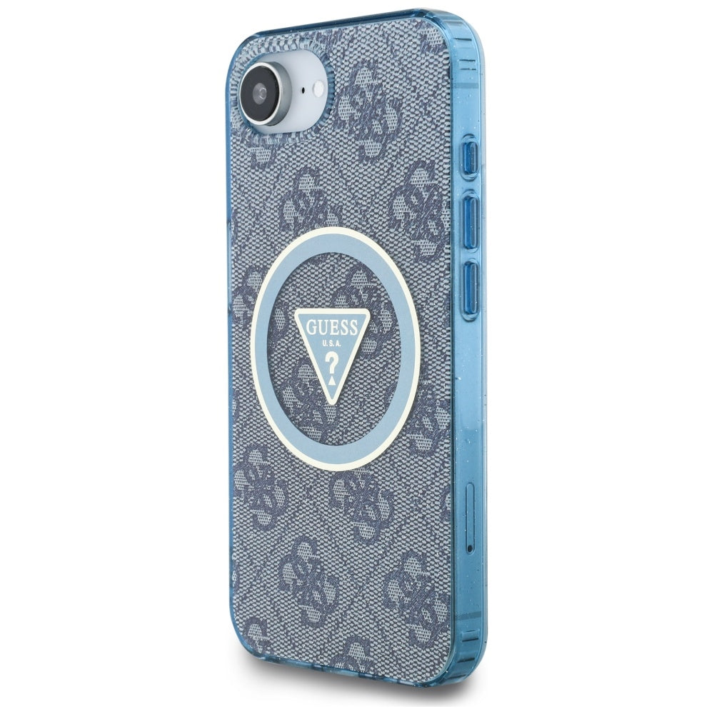 Husa MagSafe pentru Apple iPhone 17e / 16e, Guess, IML Glitter 4G Circle Triangle, Albastra