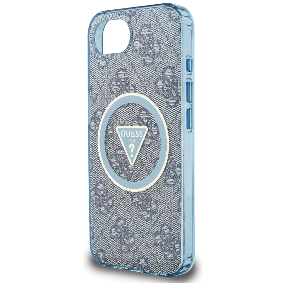 Husa MagSafe pentru Apple iPhone 17e / 16e, Guess, IML Glitter 4G Circle Triangle, Albastra