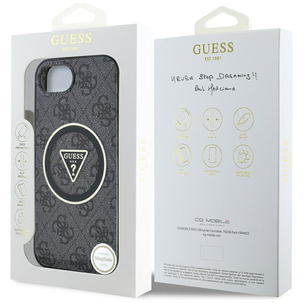 Husa MagSafe pentru Apple iPhone 17e / 16e, Guess, IML Glitter 4G Circle Triangle, Neagra