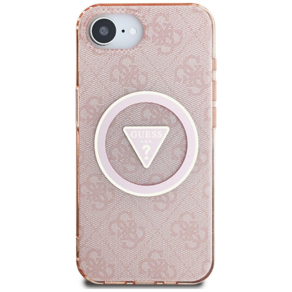 Husa MagSafe pentru Apple iPhone 17e / 16e, Guess, IML Glitter 4G Circle Triangle, Roz