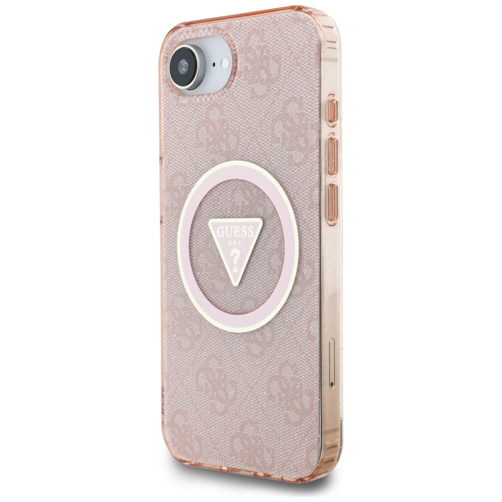 Husa MagSafe pentru Apple iPhone 17e / 16e, Guess, IML Glitter 4G Circle Triangle, Roz