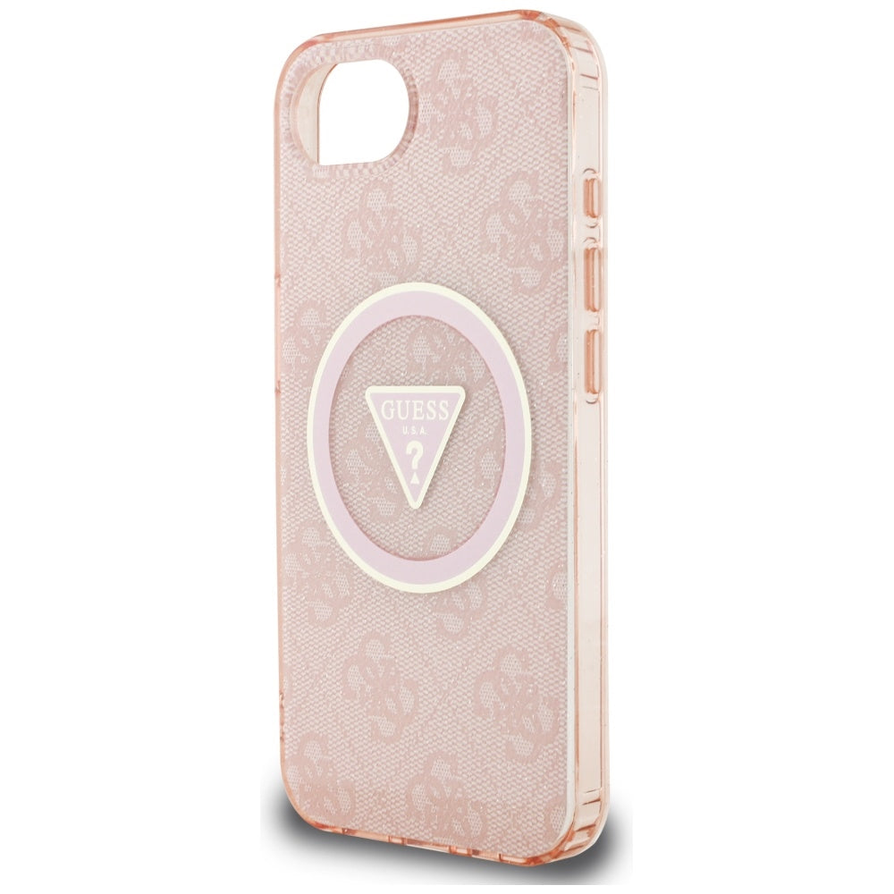 Husa MagSafe pentru Apple iPhone 17e / 16e, Guess, IML Glitter 4G Circle Triangle, Roz