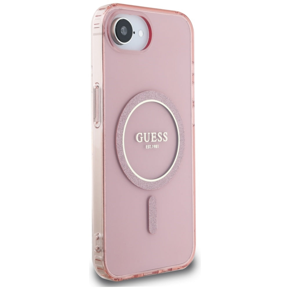 Husa MagSafe pentru Apple iPhone 17e / 16e, Guess, IML Glitter Circle, Roz