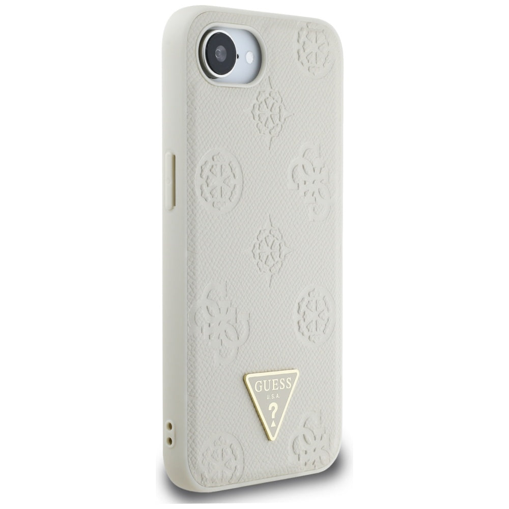 Husa MagSafe pentru Apple iPhone 17e / 16e, Guess, Peony Grained Hot Stamp Triangle, Bej
