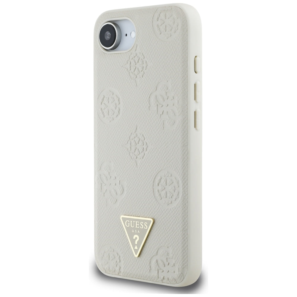 Husa MagSafe pentru Apple iPhone 17e / 16e, Guess, Peony Grained Hot Stamp Triangle, Bej