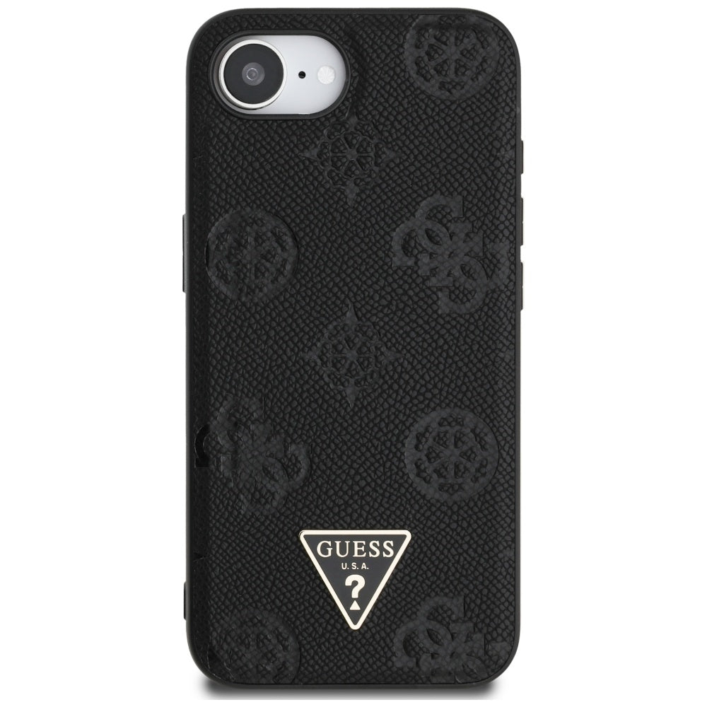 Husa MagSafe pentru Apple iPhone 17e / 16e, Guess, Peony Grained Hot Stamp Triangle, Neagra