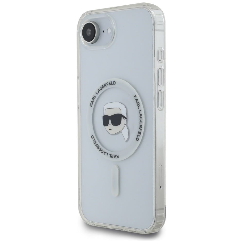 Husa MagSafe pentru Apple iPhone 17e / 16e, Karl Lagerfeld, IML Karl's Head, Alba