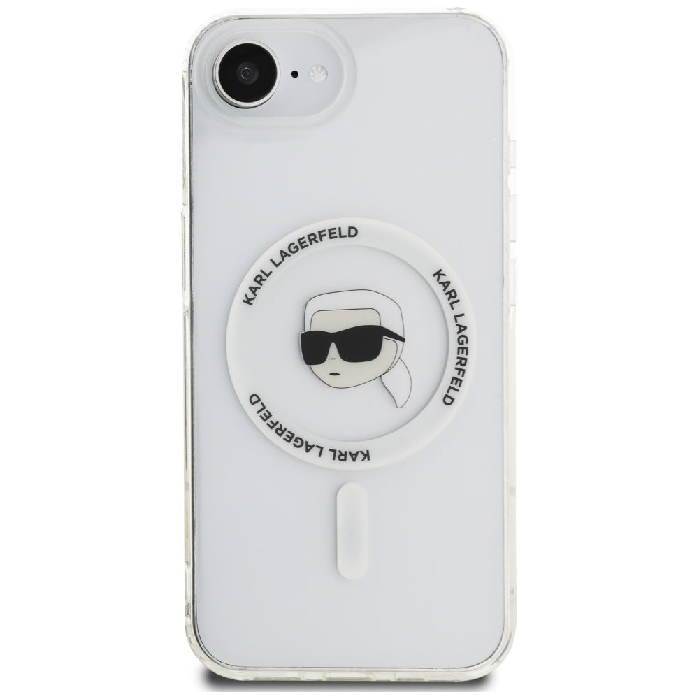 Husa MagSafe pentru Apple iPhone 17e / 16e, Karl Lagerfeld, IML Karl's Head, Alba