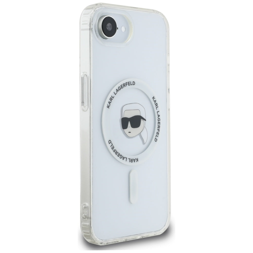Husa MagSafe pentru Apple iPhone 17e / 16e, Karl Lagerfeld, IML Karl's Head, Alba