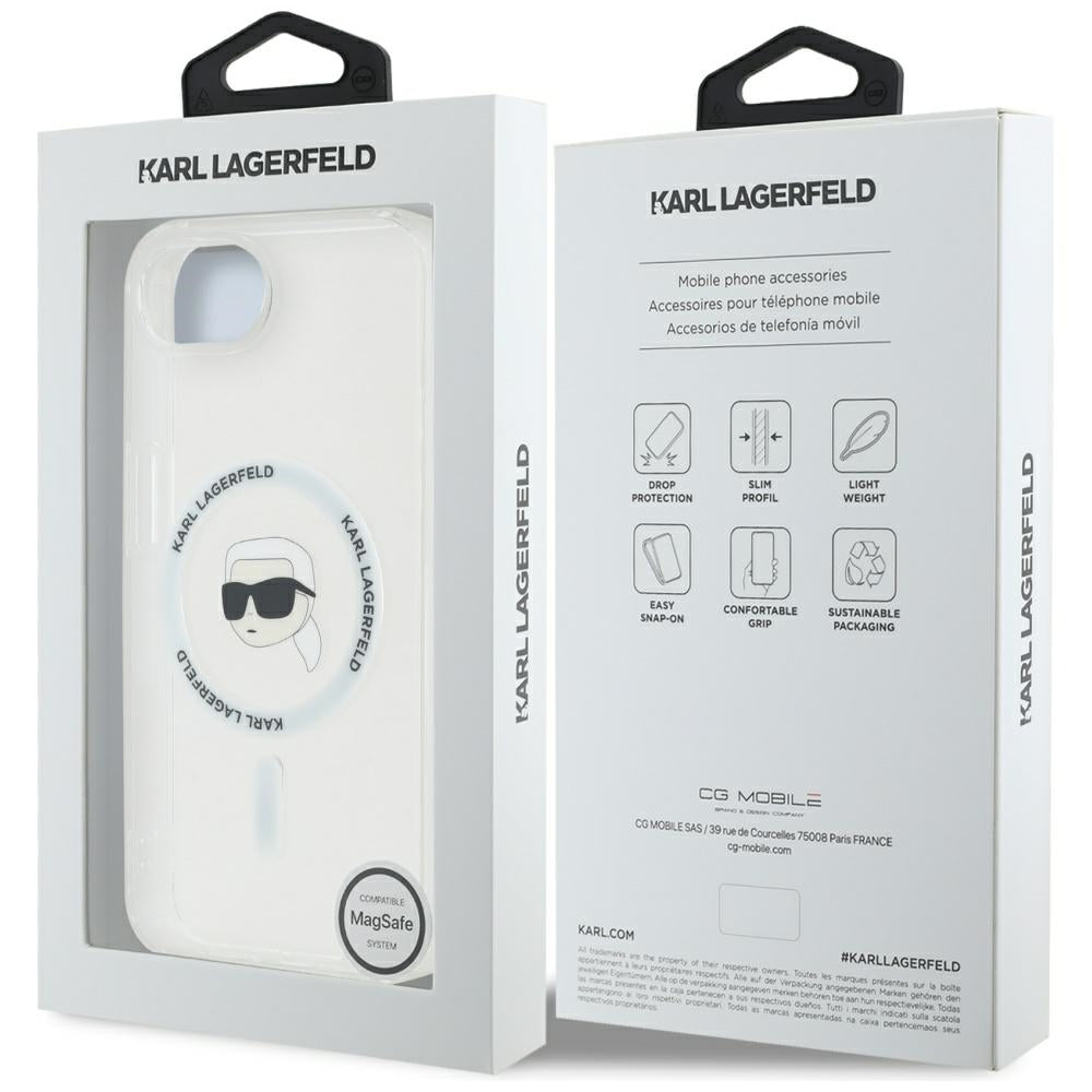Husa MagSafe pentru Apple iPhone 17e / 16e, Karl Lagerfeld, IML Karl's Head, Alba