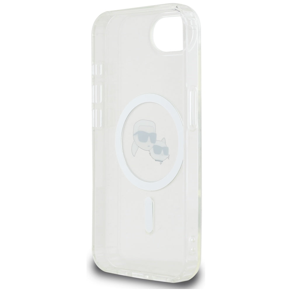 Husa MagSafe pentru Apple iPhone 17e / 16e, Karl Lagerfeld, IML Metal Karl & Choupette's Heads, Alba