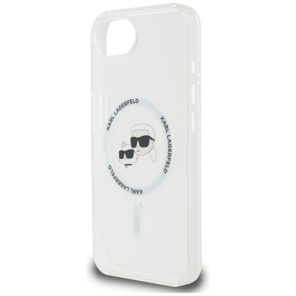 Husa MagSafe pentru Apple iPhone 17e / 16e, Karl Lagerfeld, IML Metal Karl & Choupette's Heads, Alba