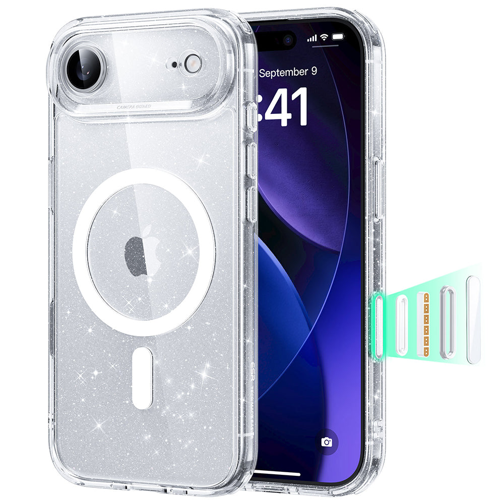 Husa MagSafe pentru Apple iPhone 17 Air, ESR, Classic Hybrid Shimmer, Transparenta