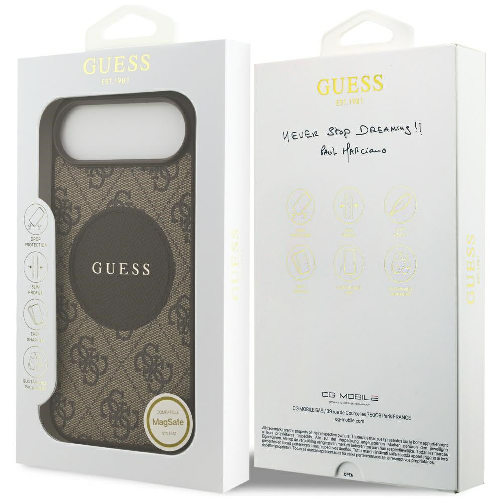 Husa MagSafe pentru Apple iPhone 17 Air, Guess, 4G Circle Classic Logo, Maro