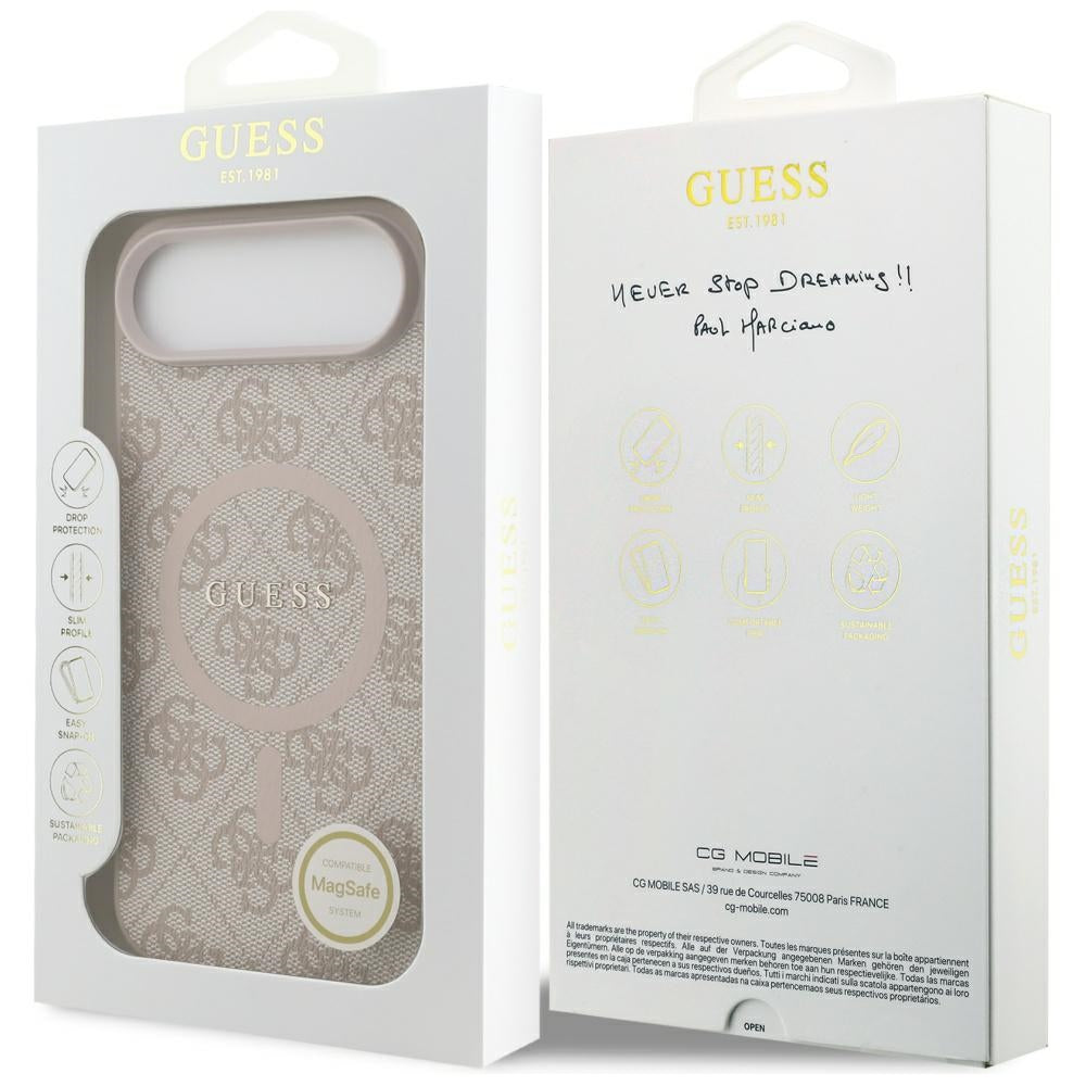 Husa MagSafe pentru Apple iPhone 17 Air, Guess, 4G Ring Classic Logo, Roz