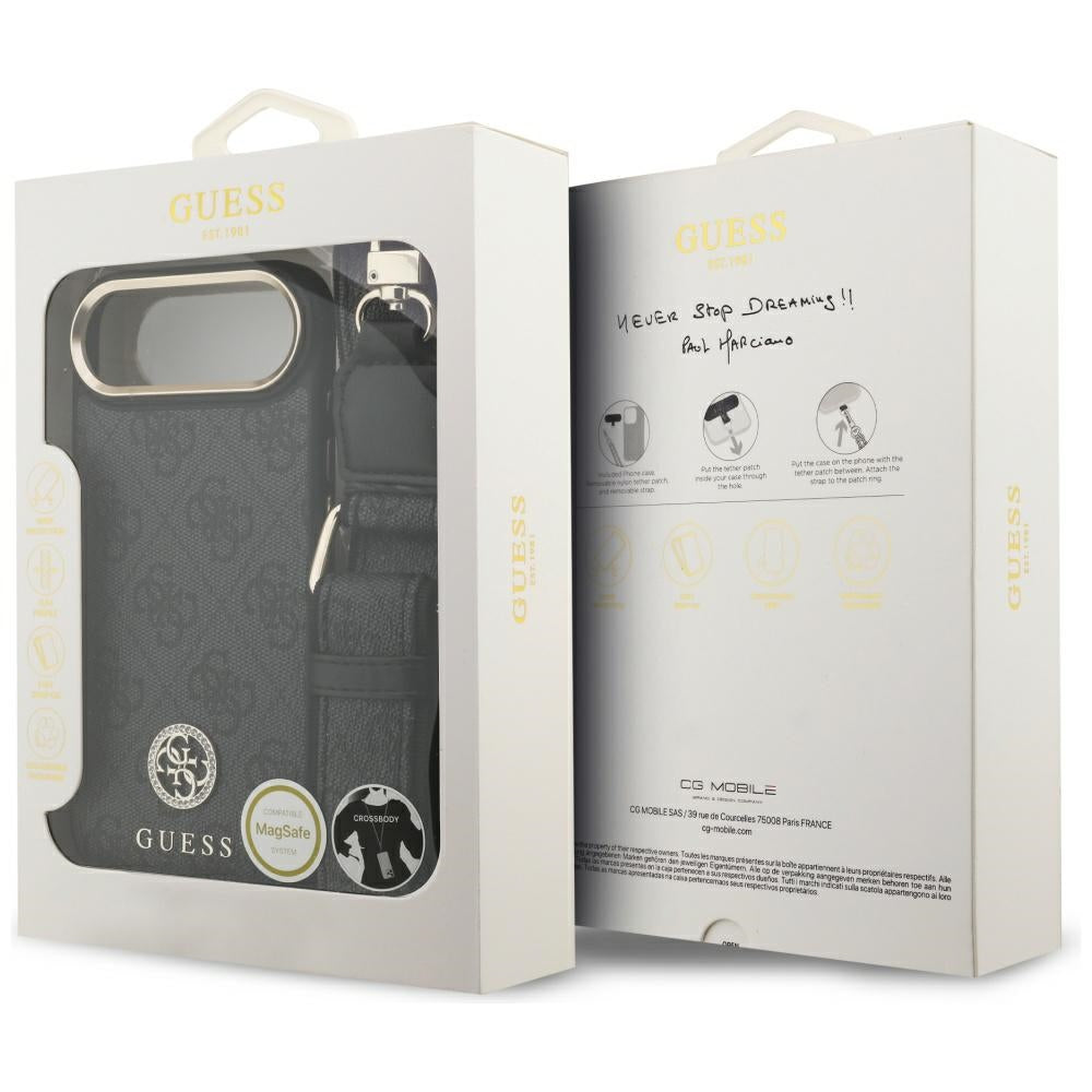 Husa MagSafe pentru Apple iPhone 17 Air, Guess, 4G Strass Logo with Big Strap, Neagra