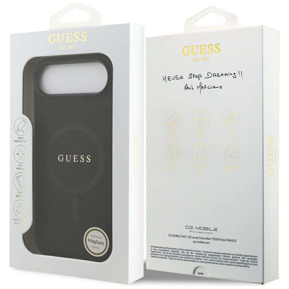 Husa MagSafe pentru Apple iPhone 17 Air, Guess, Saffiano Classic Logo, Neagra