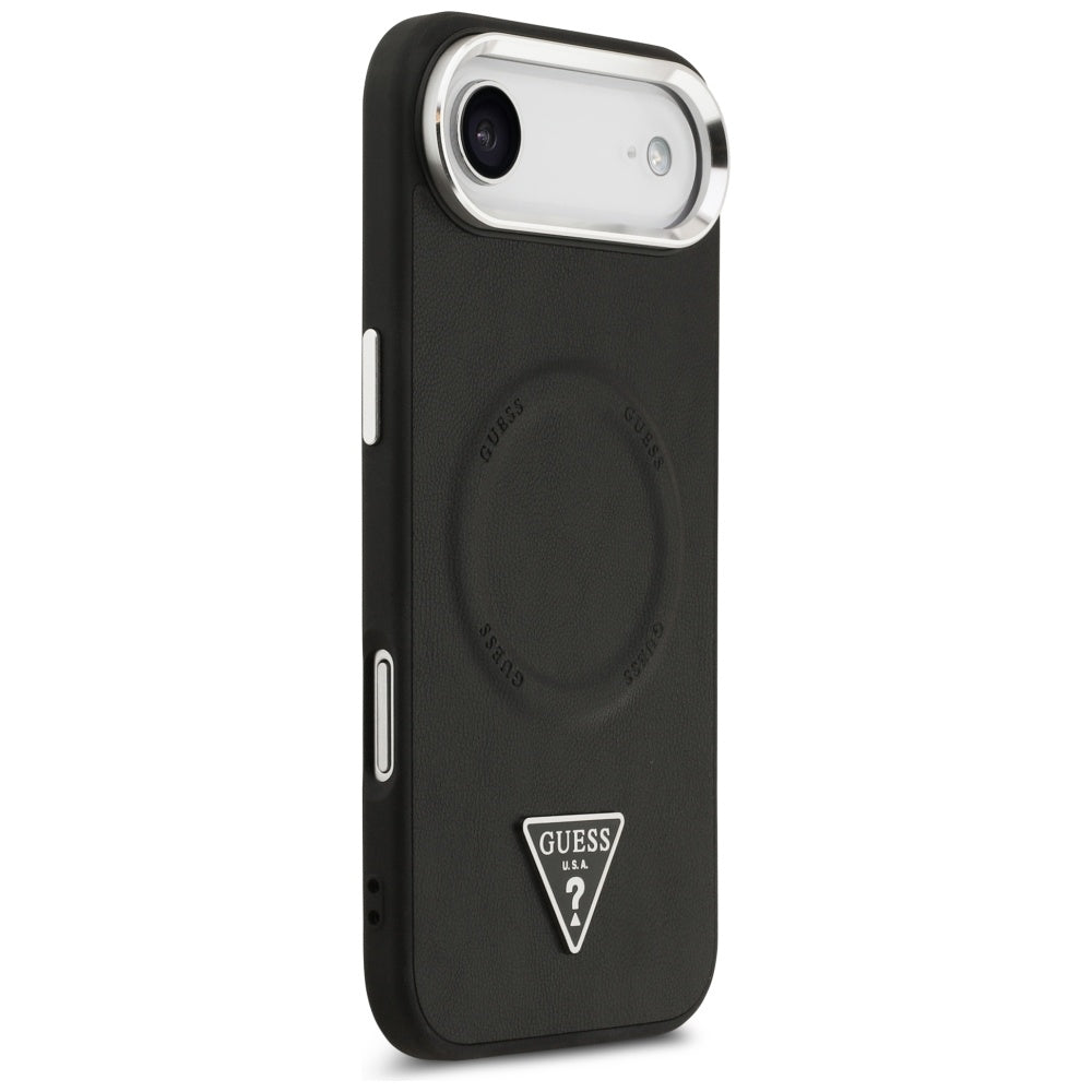 Husa MagSafe pentru Apple iPhone 17 Air, Guess, Triangle Logo, Neagra Argintie
