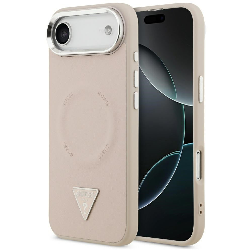 Husa MagSafe pentru Apple iPhone 17 Air, Guess, Triangle Logo, Roz Argintie