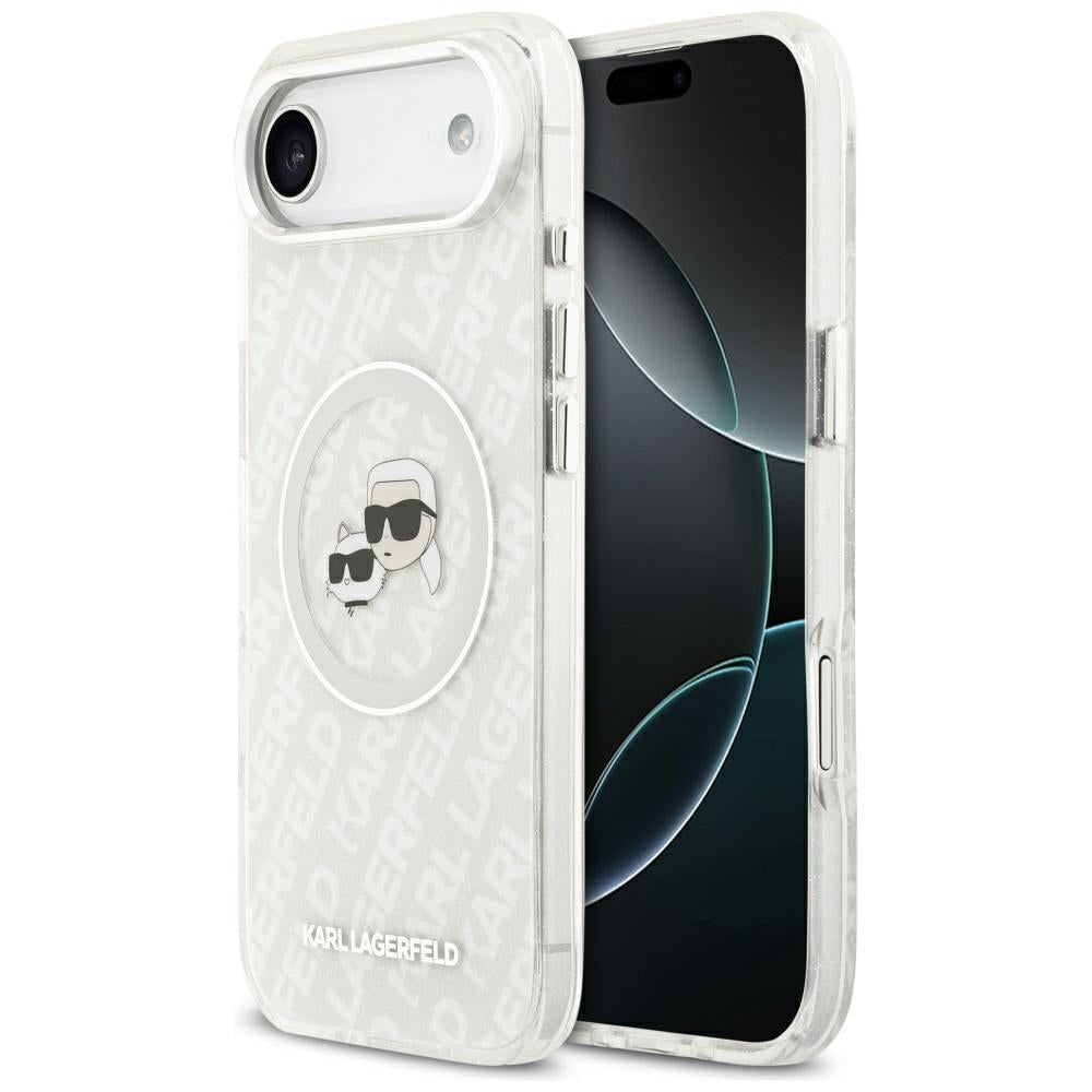 Husa MagSafe pentru Apple iPhone 17 Air, Karl Lagerfeld, IML Glitter Karl & Choupette`s Heads, Gri