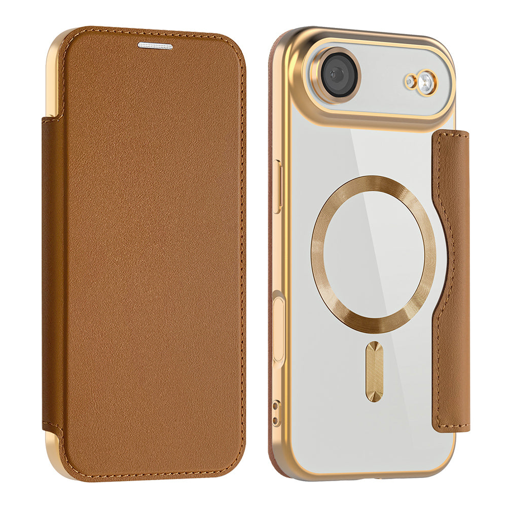 Husa MagSafe pentru Apple iPhone 17 Air, Techsuit, SmartMag Book, Maro