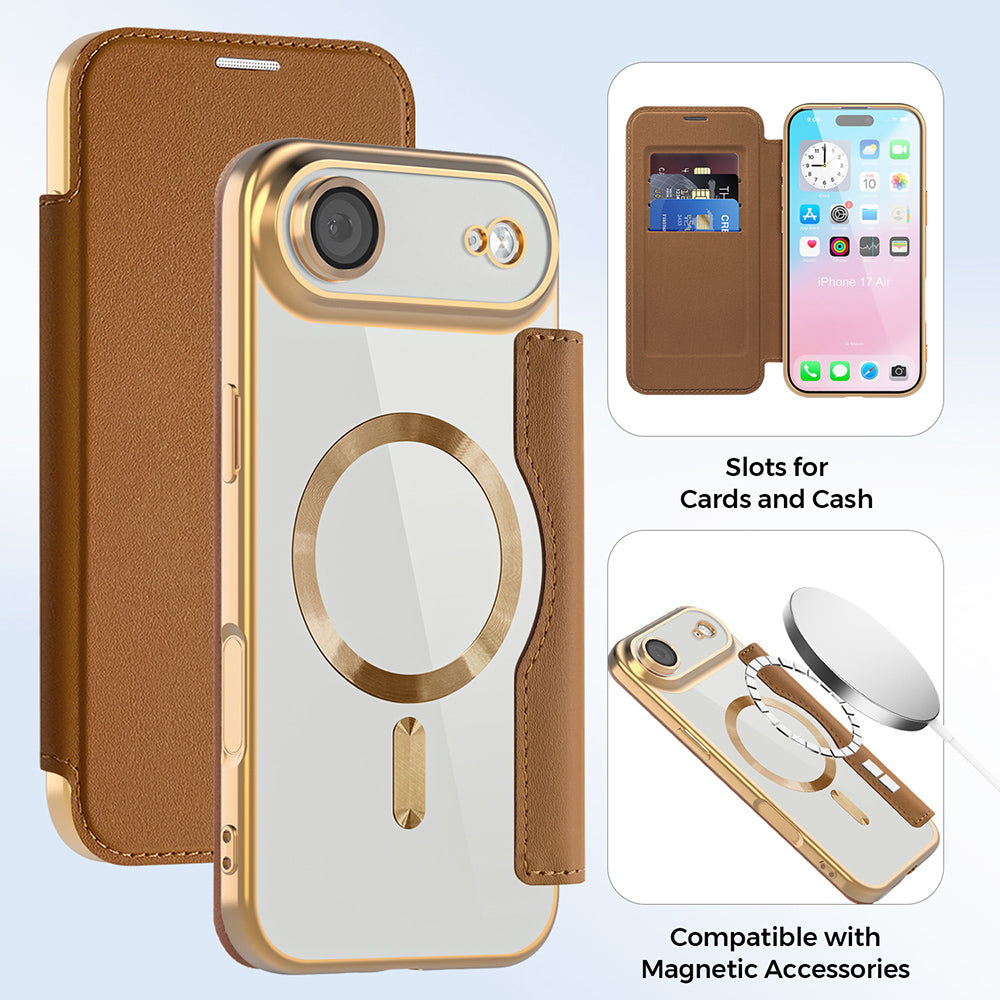 Husa MagSafe pentru Apple iPhone 17 Air, Techsuit, SmartMag Book, Maro