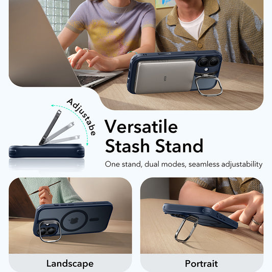 Husa MagSafe pentru Apple iPhone 17, ESR, Classic Hybrid Kickstand, Albastra Satinata