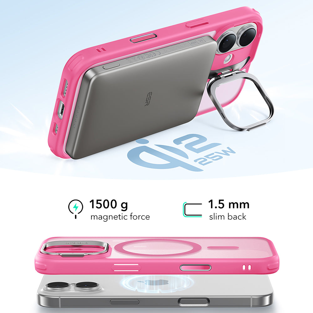 Husa MagSafe pentru Apple iPhone 17, ESR, Classic Hybrid Kickstand, Roz Satinata