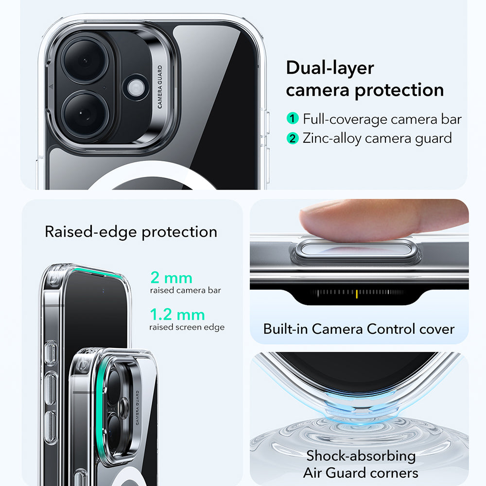 Husa MagSafe pentru Apple iPhone 17, ESR, Classic Hybrid Kickstand, Transparenta