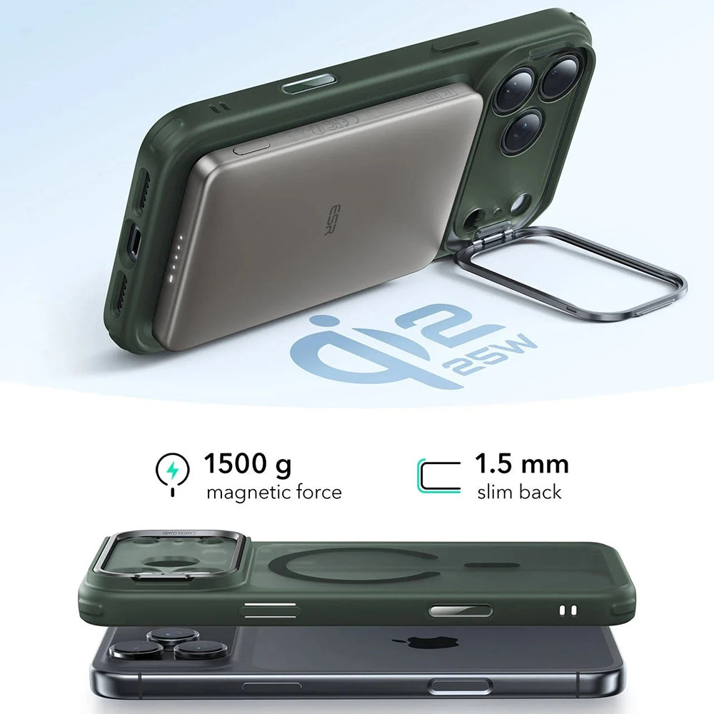 Husa MagSafe pentru Apple iPhone 17, ESR, Classic Hybrid Kickstand, Verde Satinata