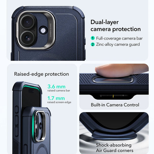 Husa MagSafe pentru Apple iPhone 17, ESR, Cyber Armor Kickstand, Albastra