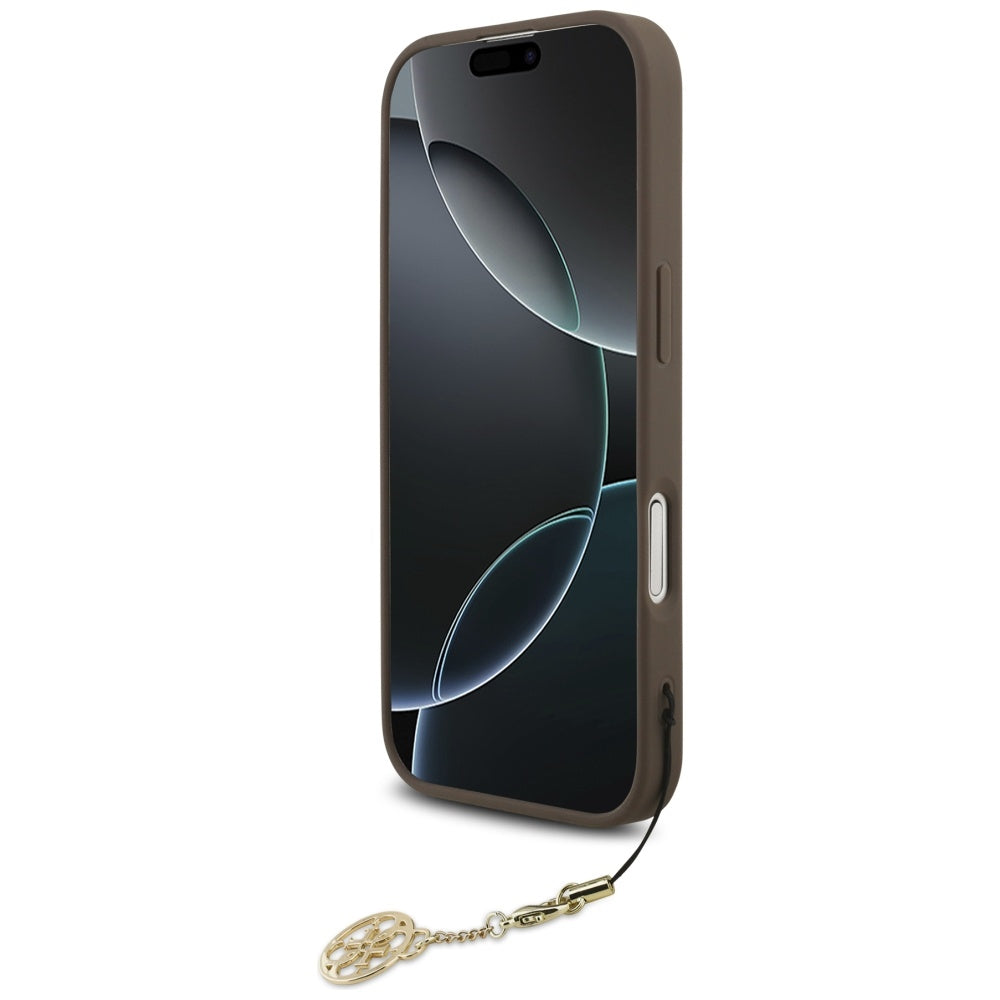 Husa MagSafe pentru Apple iPhone 17, Guess, 4G Charm Cradle, Maro